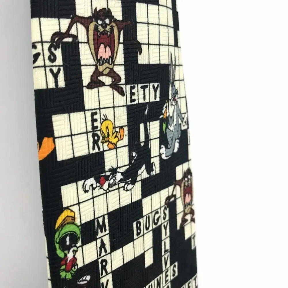 Looney Toons Crossword Novelty Tie Taz Tweety Sylvester Marvin Martian Bugs